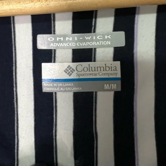 Columbia Omni-Wick Performance Navy, White & Lavender Striped U-Neck 3/4 Sleeve - Picture 8 of 10
